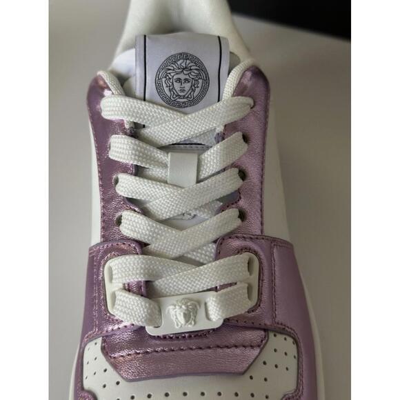 BNWT Versace Women’s Medusa Rose/White Leather Sneakers Size 39 US 9 $700 - Picture 7 of 9